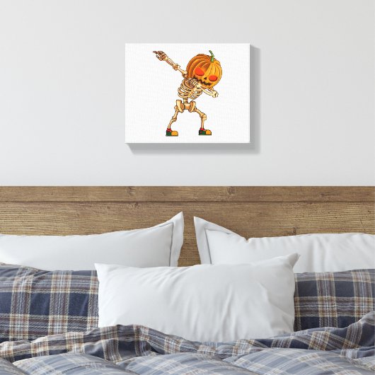 Dabbing Pumpkin - Scary Skeleton Costume - Funny H Canvas Afdruk (Insitu (Slaapkamer))