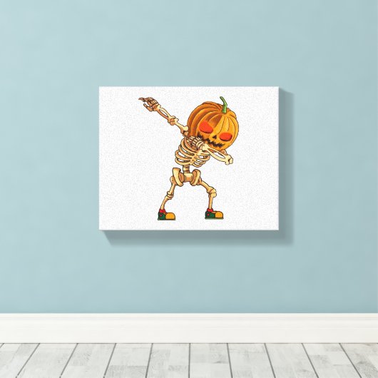 Dabbing Pumpkin - Scary Skeleton Costume - Funny H Canvas Afdruk (Insitu (Houten vloer))