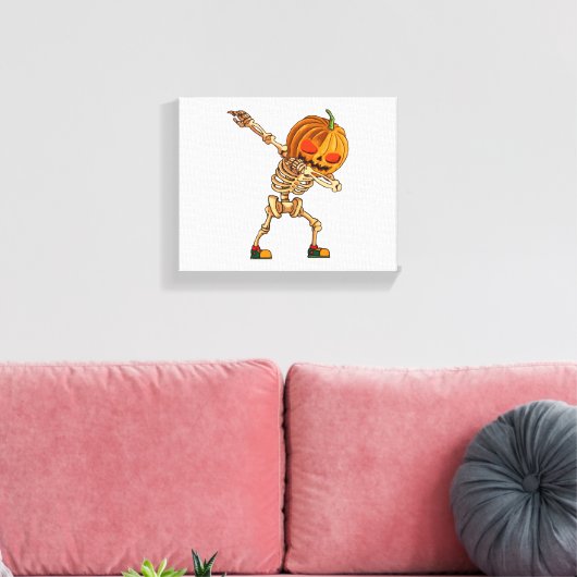 Dabbing Pumpkin - Scary Skeleton Costume - Funny H Canvas Afdruk (Insitu (Woonkamer))