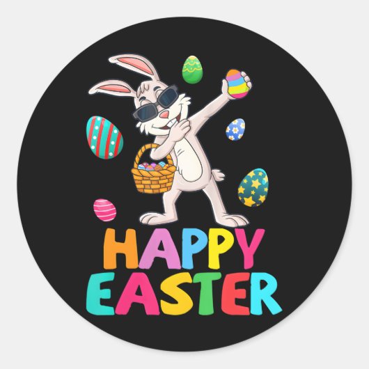 Dabbing Rabbit Happy Easter Day Egys Ronde Sticker (Voorkant)