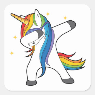 Dabbing Rainbow Unicorn Vierkante Sticker