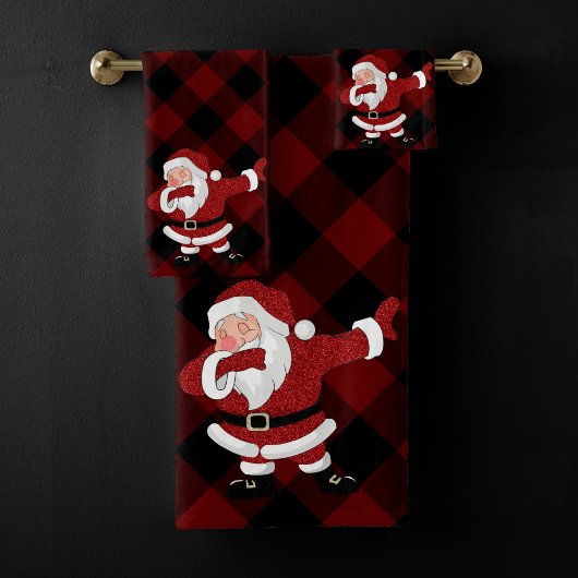 Dabbing Red Pset Santa Claus | Fun Rustic Buffalo Bad Handdoek