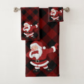 Dabbing Red Pset Santa Claus | Fun Rustic Buffalo Bad Handdoek (Insitu)