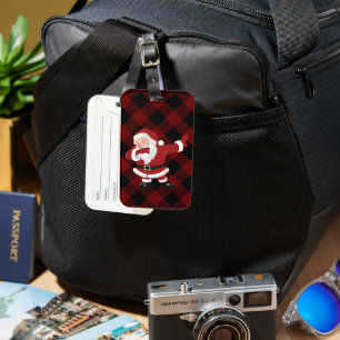 Dabbing Red Pset Santa Claus   Fun Rustic Buffalo Bagagelabel