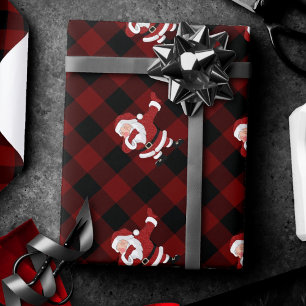 Dabbing Red Pset Santa Claus Fun Rustic Buffalo Cadeaupapier