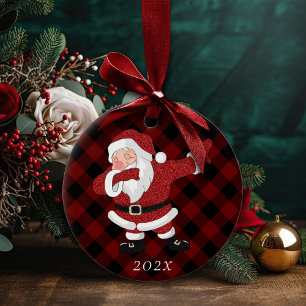 Dabbing Red Pset Santa Claus   Fun Rustic Buffalo Keramisch Ornament