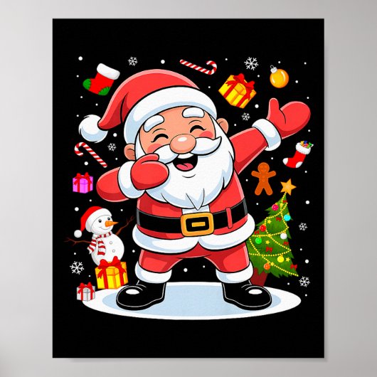 Dabbing Santa Claus Christmas Tree Lights Boys Kid Poster (Voorkant)
