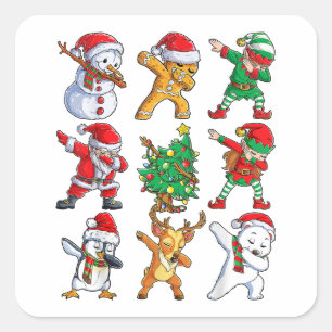 Dabbing Santa Elf Friends Kerstboys Girls Mannen Vierkante Sticker