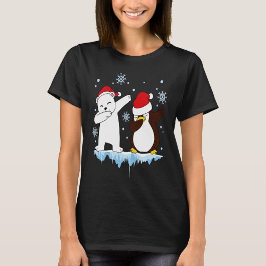 Dabbing Santa Elf Graphic Polarbear and Penguin Da T-shirt (Voorkant)