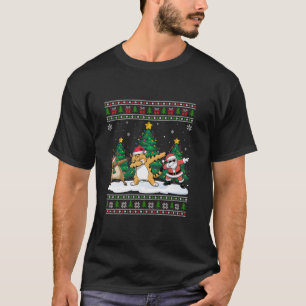 Dabbing Santa Reindeer Bobcat Tree Lights Ugly Xma T-shirt