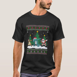 Dabbing Santa Reindeer Chameleon Tree Lights Ugly T-shirt
