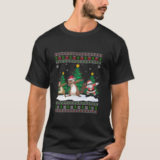 Dabbing Santa Rendier Weasel Tree Lights Ugly Xma T-shirt
