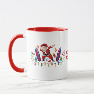 Dabbing Santa Surfing Board Kerstmis juli rood Mok