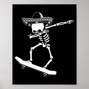 Dabbing Skelet Skateboard Dia De Los Muertos Poster