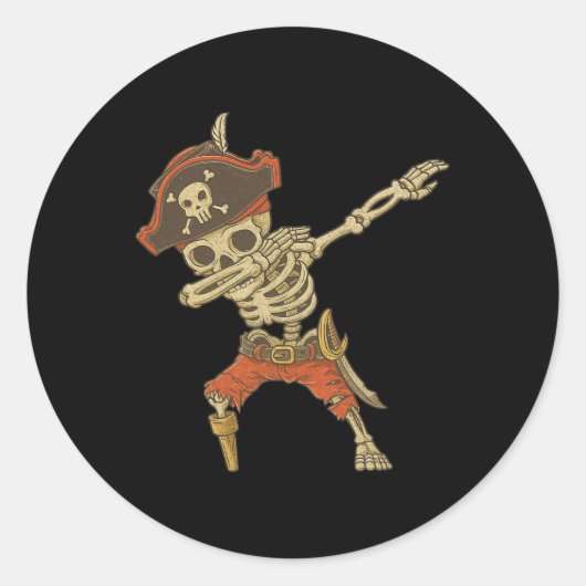 Dabbing Skeleton Pirate Halloween Kinderen Jolly R Ronde Sticker (Voorkant)