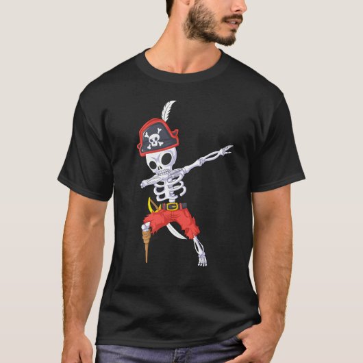 Dabbing Skeleton Pirate Jolly Roger T-shirt (Voorkant)