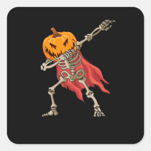 Dabbing Skeleton Scary Pumpkin Dab Halloween Vierkante Sticker