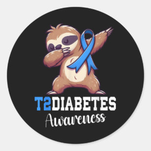 Dabbing Sloth Diabetes Awareness Type 2 Diabetes B Ronde Sticker