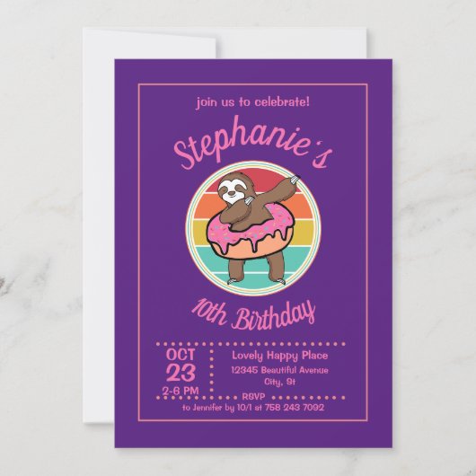 Dabbing Sloth met Donut Birthday Party Kaart (Voorkant)