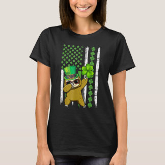 Dabbing Sloth Shamrock American Flag St Patricks D T-shirt