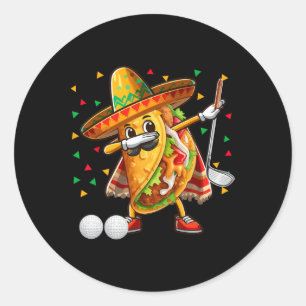 Dabbing Taco Spelen Golf Cinco de Mayo Speler Mex Ronde Sticker