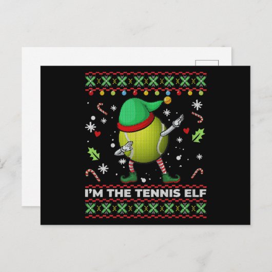 Dabbing Tennis Ball Elf Pet Kerstmis Ugly Sweater Uitnodiging Briefkaart (Voorkant / Achterkant)