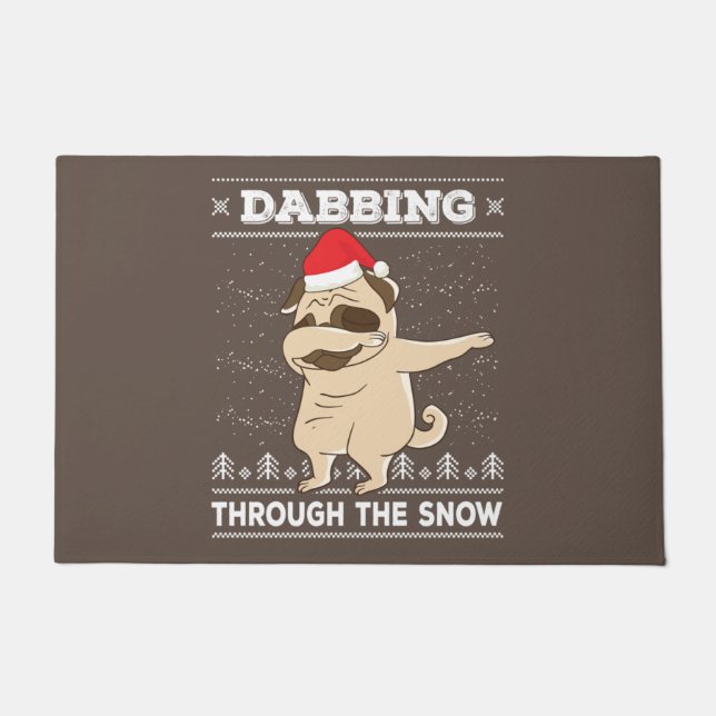 Dabbing Through The Snow Pug Ugly Christmas Sweate Deurmat (Voorkant)