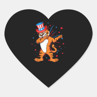 Dabbing Tiger with US Pet Fireworks op 4 juli Hart Sticker
