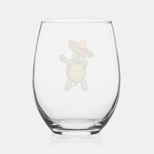 Dabbing Turtle Sombrero Vintage Vector Design_1 Wijnglas Zonder Voet