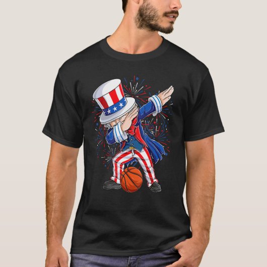 Dabbing Uncle Sam Basketbal Onafhankelijkheidsdag T-shirt (Voorkant)