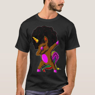 Dabbing Unicorn Afro Natural Hair African American T-shirt