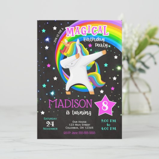 Dabbing Unicorn Anniversaire Invitation (Debout devant)
