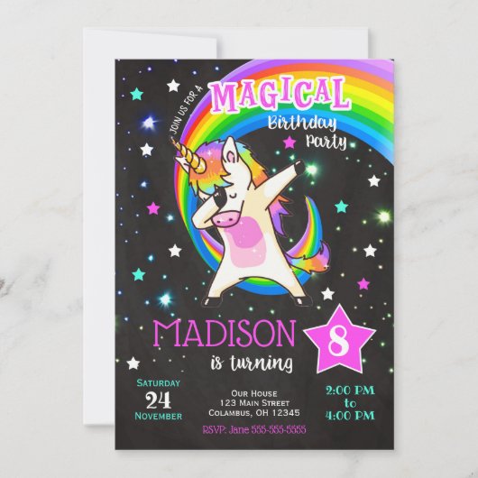Dabbing Unicorn Anniversaire Invitation (Devant)