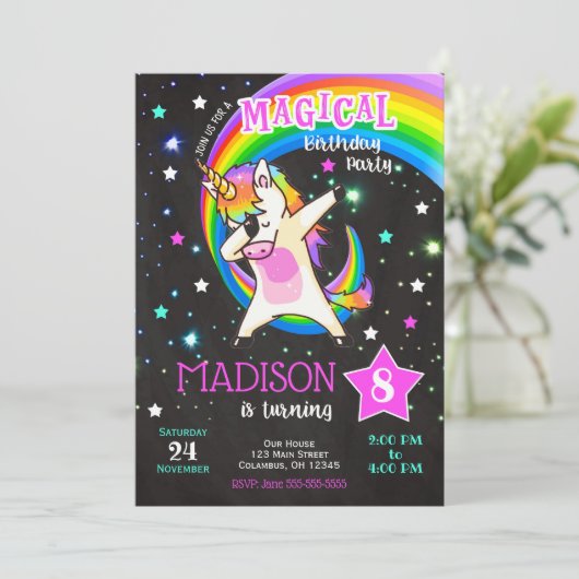 Dabbing Unicorn Anniversaire Invitation (Debout devant)