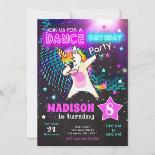 Dabbing Unicorn Birthday Invitation / Dance Party Kaart
