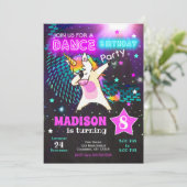 Dabbing Unicorn Birthday Invitation / Dance Party Kaart (Staand voorkant)