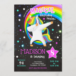 Dabbing Unicorn Birthday Invitation Kaart