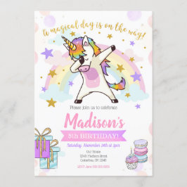 Dabbing Unicorn Birthday Invitation Kaart