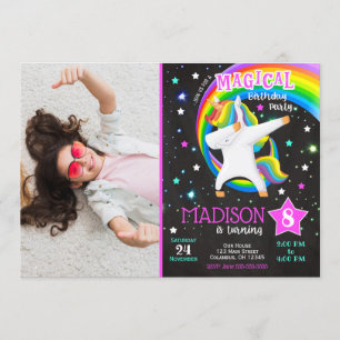 Dabbing Unicorn Birthday Invitation met foto Kaart
