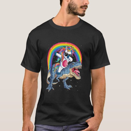 Dabbing Unicorn Dinosaur T rex Boys Rainbow T-shirt (Voorkant)