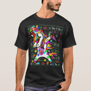 Dabbing Unicorn Fairy Licht lelijk kerstzweet T-shirt