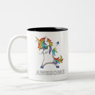 Dabbing Unicorn Funny Unicorn Dabing kinder volwas Tweekleurige Koffiemok