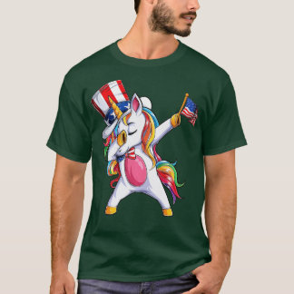 Dabbing Unicorn Girls 4 juli Amerikaanse vlag Vere T-shirt