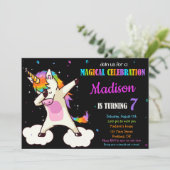 Dabbing Unicorn invitation anniversaire Magie fête (Debout devant)
