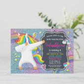 Dabbing Unicorn Invitation pour la fête de la dans (Debout devant)