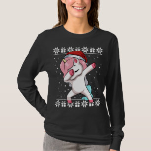 Dabbing Unicorn kerstpajama Cute Ugly X-Mas S T-shirt