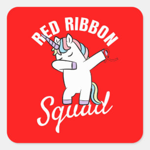 Dabbing Unicorn Red Ribbon Awareness Squad Vierkante Sticker