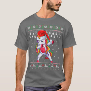 Dabbing Unicorn Santa Sweater Kerstmis Ugly Kinder T-shirt