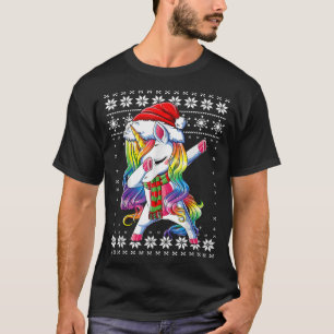 Dabbing Unicorn Santa Sweater Kerstmis Ugly Kinder T-shirt