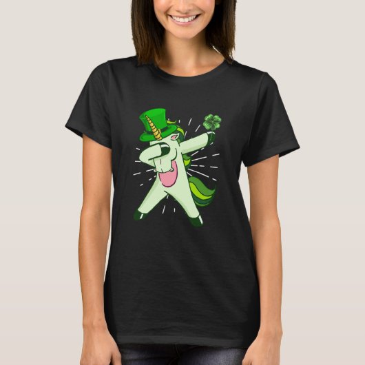 Dabbing unicorn shamrock St Patrick's Day T-shirt (Voorkant)